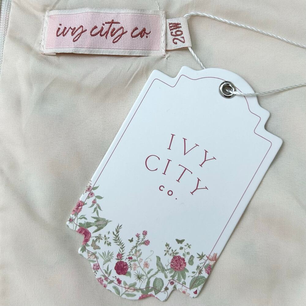 Ivy City Co. Yellow Pink Floral Rose Faux Wrap Short Sleeve Midi Lyra Dress NWT - Picture 3 of 13